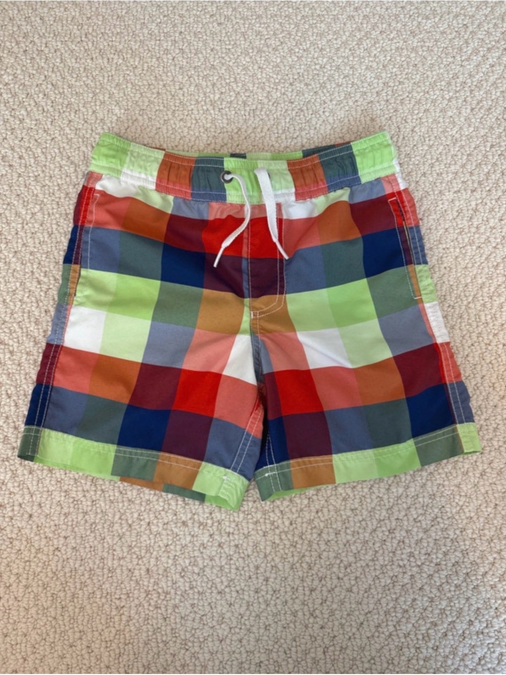 Kids Multicolor Plaid Swim Shorts - Green Accent